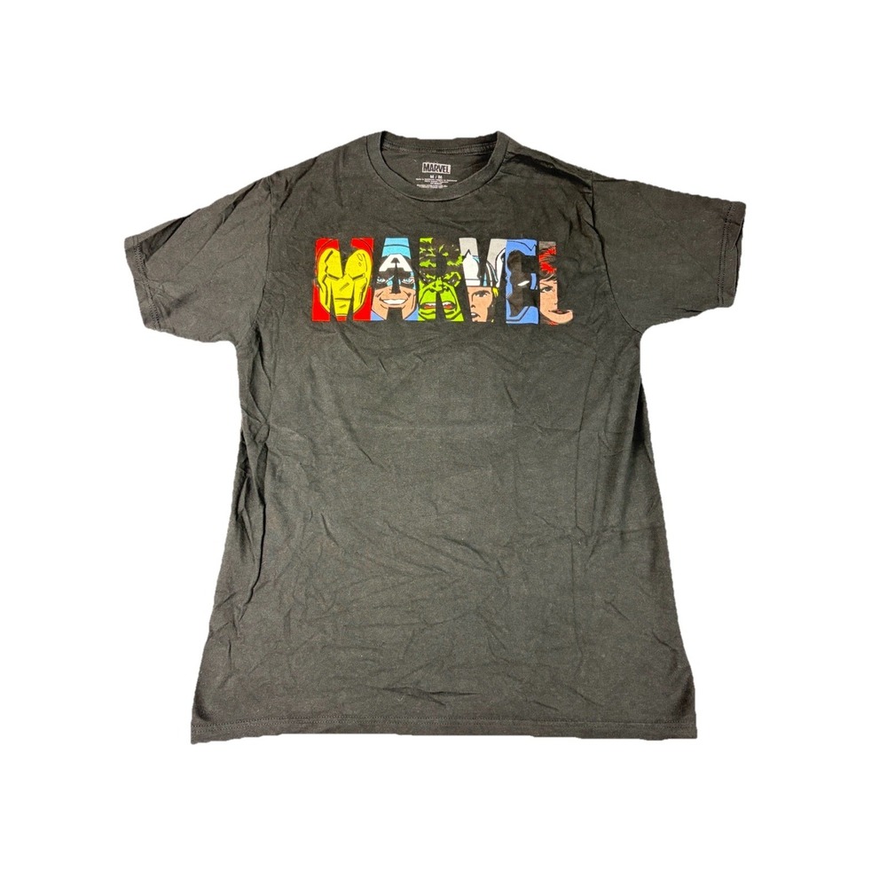 Marvel T-Shirt Back With the Colored Marvel Logo made of the Avengers - Size Med